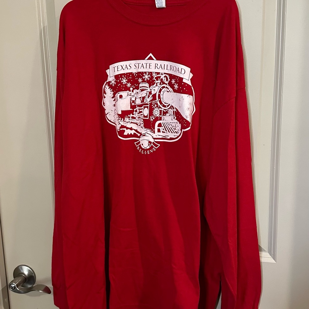 Gildan Red Long Sleeve Tee with White Graphic